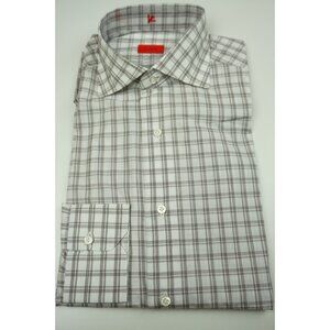 Isaia White Black Plaid Long Sleeve Cotton Dress Shirt 15.5/39 NEW